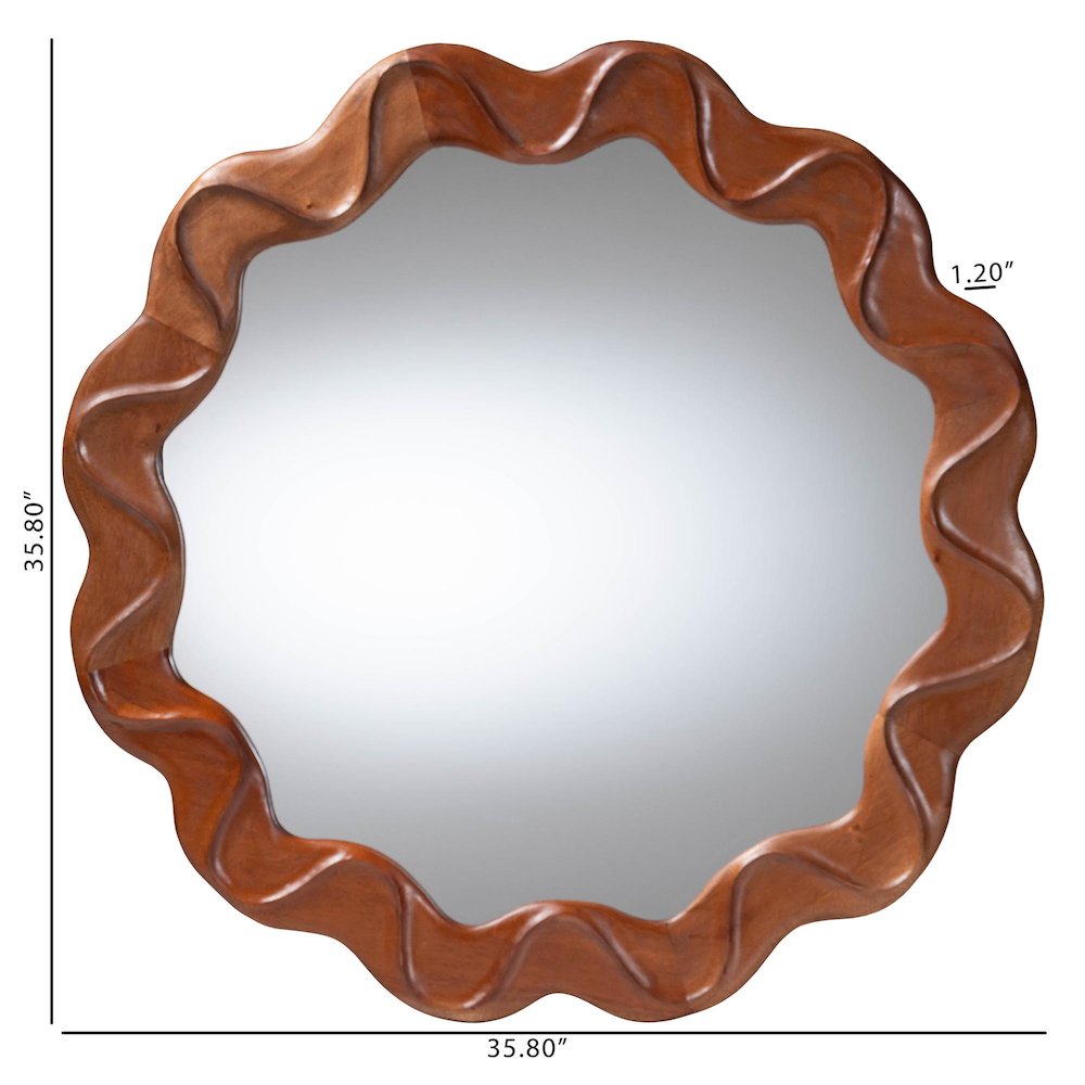 Round Wall Mirror with Sculpted Wavy Frame - Decorative Accent Mirror. Picture 4