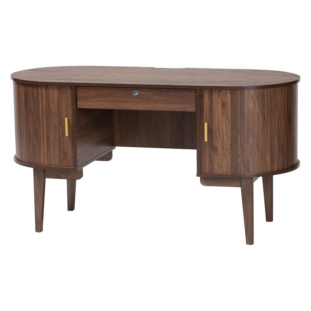 Hayes Wood Writing Desk - Mid-Century Modern Oval Desk with Locking Drawer. Picture 1