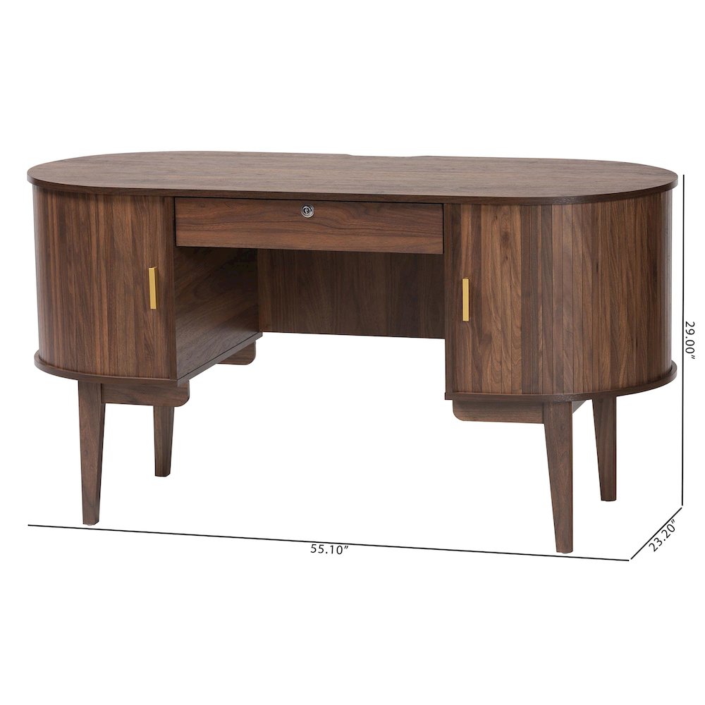 Hayes Wood Writing Desk - Mid-Century Modern Oval Desk with Locking Drawer. Picture 10