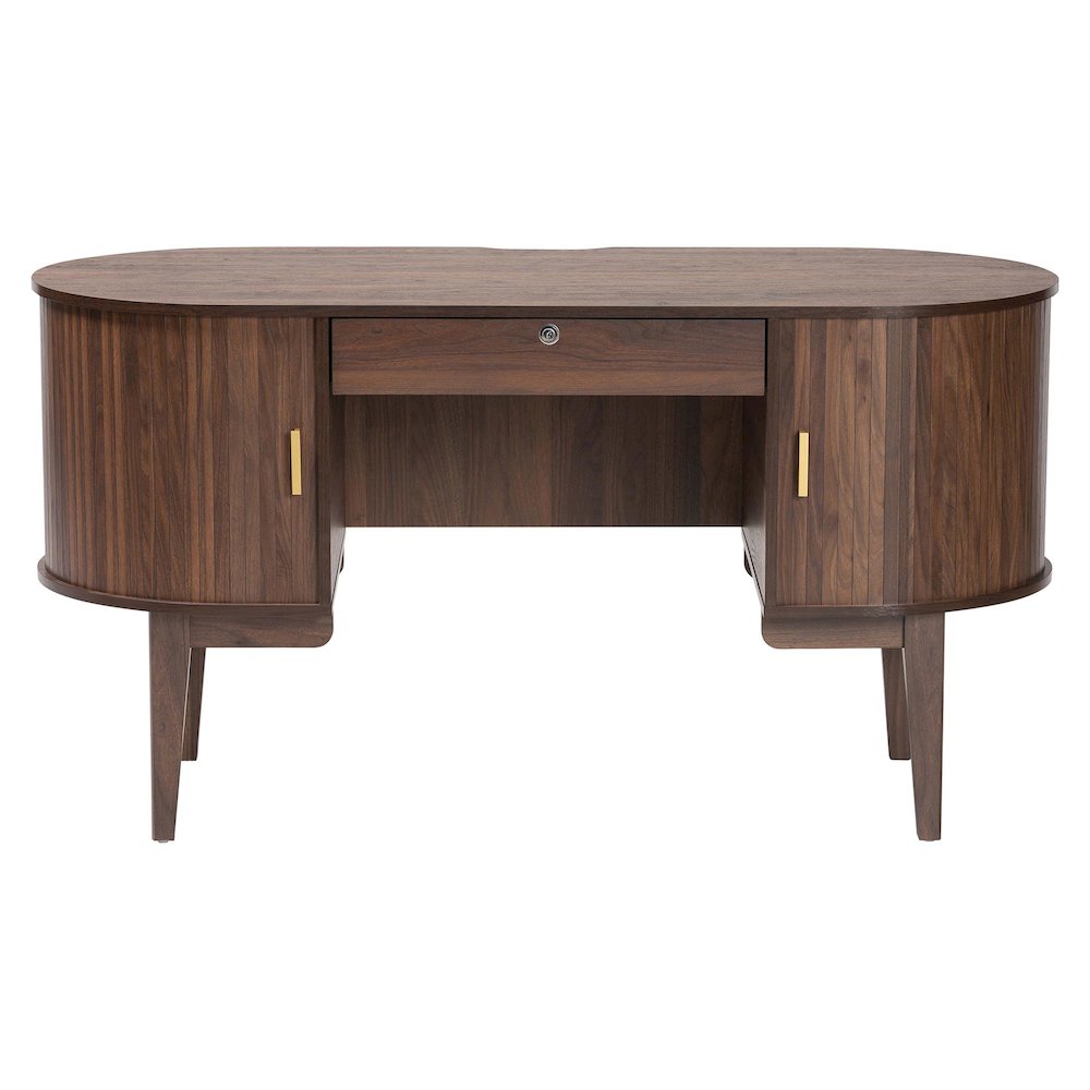 Hayes Wood Writing Desk - Mid-Century Modern Oval Desk with Locking Drawer. Picture 3
