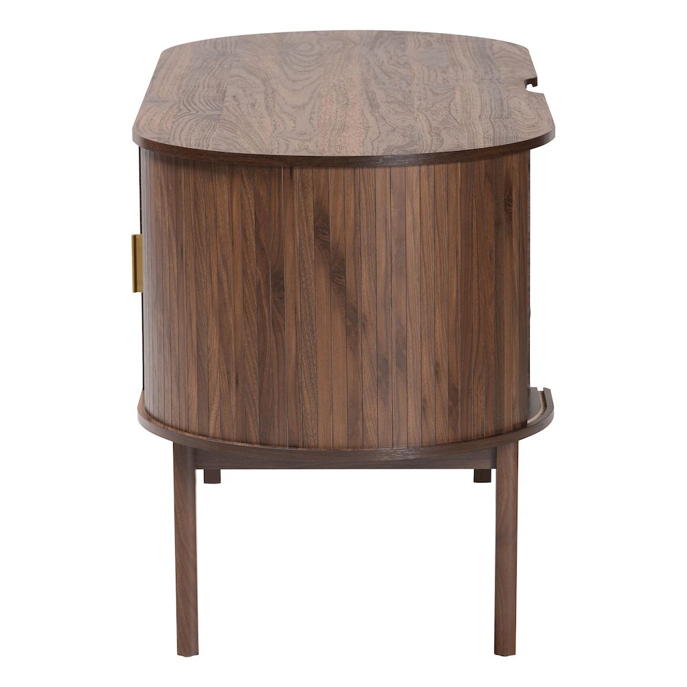 Hayes Wood Writing Desk - Mid-Century Modern Oval Desk with Locking Drawer. Picture 4