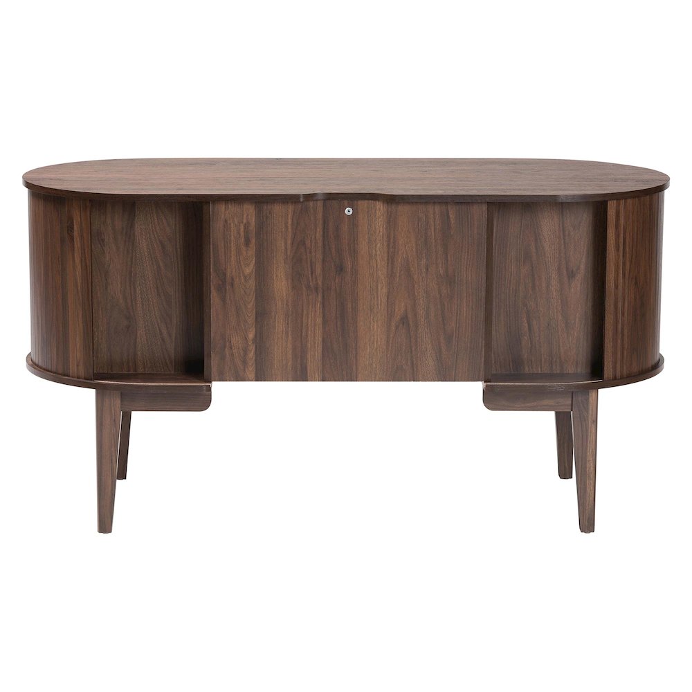 Hayes Wood Writing Desk - Mid-Century Modern Oval Desk with Locking Drawer. Picture 5