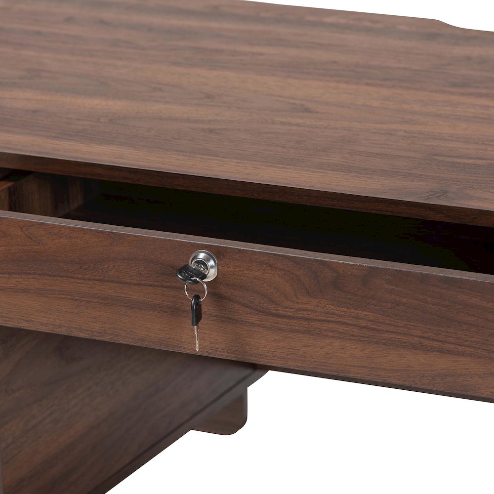 Hayes Wood Writing Desk - Mid-Century Modern Oval Desk with Locking Drawer. Picture 6