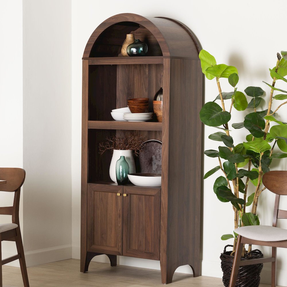 Hayes Wood Cabinet with Arch Top - Mid-Century Modern Display Piece. Picture 2