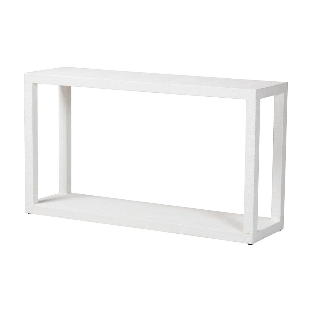 Oaklynn Natural Grasscloth Console Table, Two-Tier Entryway Table, White. Picture 1