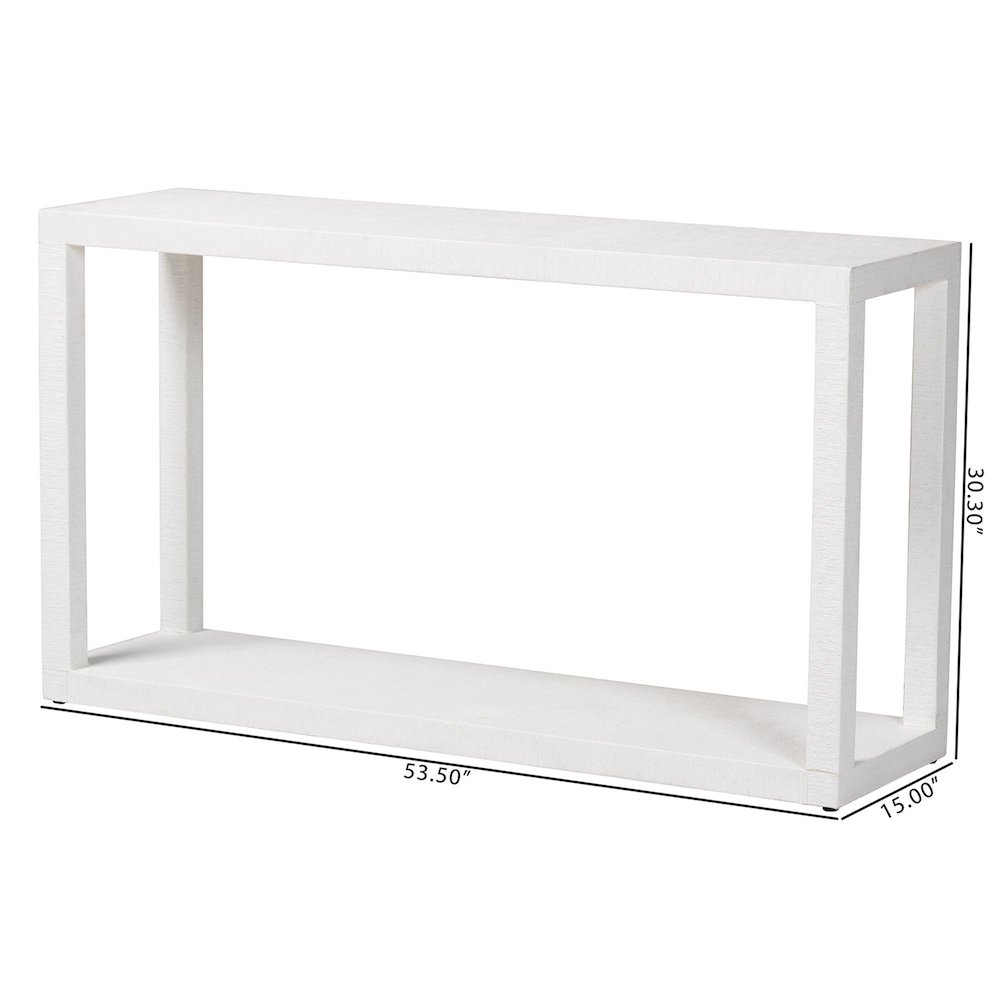 Oaklynn Natural Grasscloth Console Table, Two-Tier Entryway Table, White. Picture 6