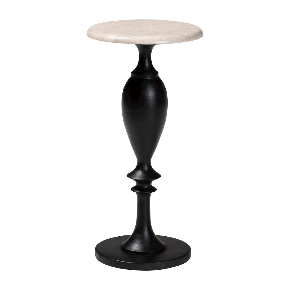 Perlita End Table with Marble Stone Top - Sculpted Pedestal Accent Side Table. Picture 1