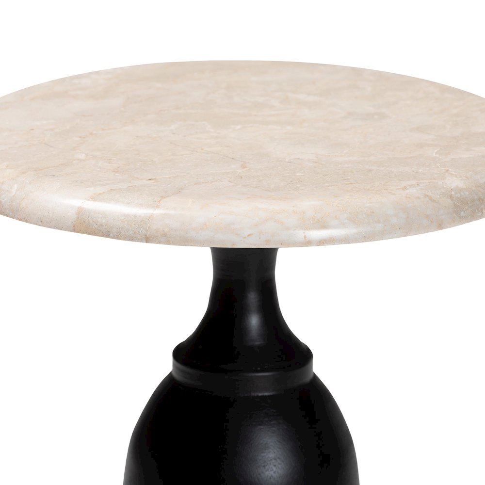 Perlita End Table with Marble Stone Top - Sculpted Pedestal Accent Side Table. Picture 3