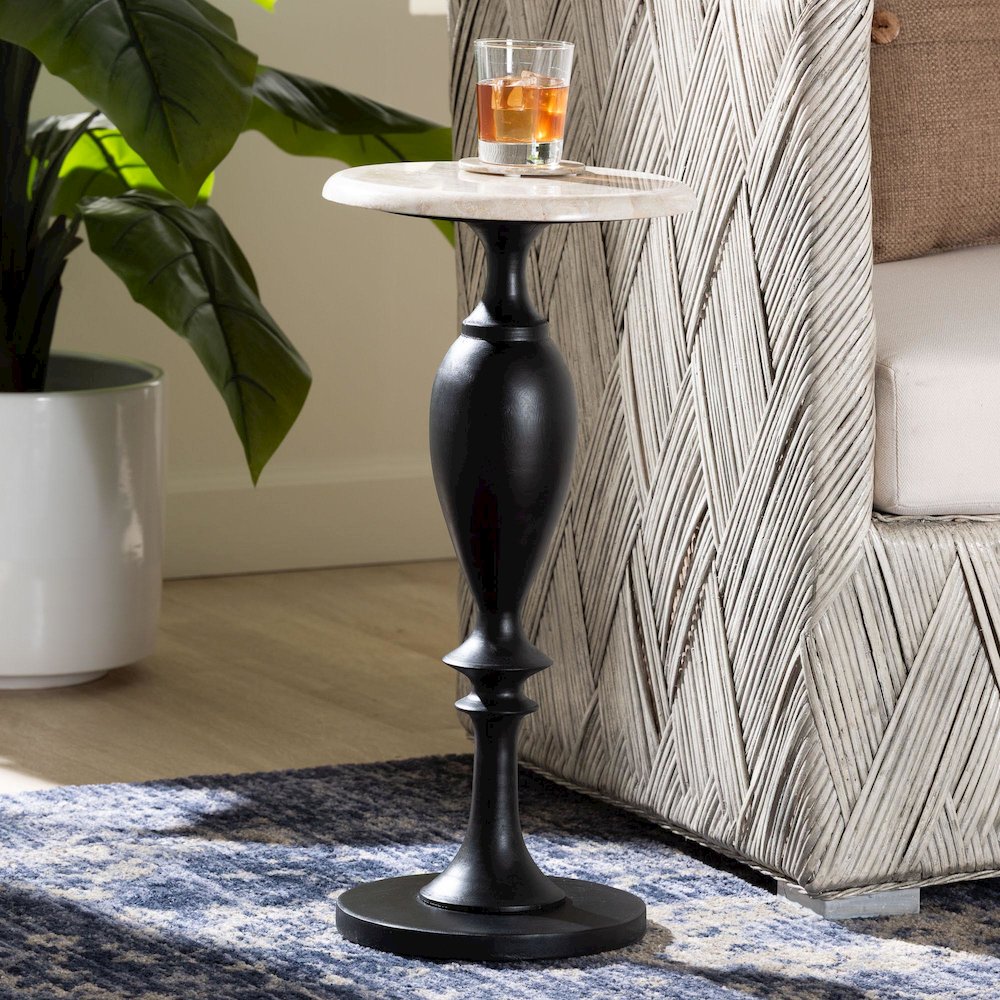 Perlita End Table with Marble Stone Top - Sculpted Pedestal Accent Side Table. Picture 2