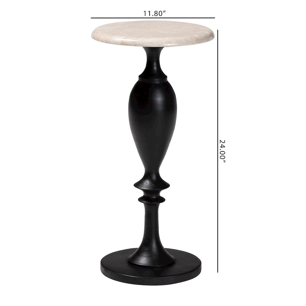 Perlita End Table with Marble Stone Top - Sculpted Pedestal Accent Side Table. Picture 6