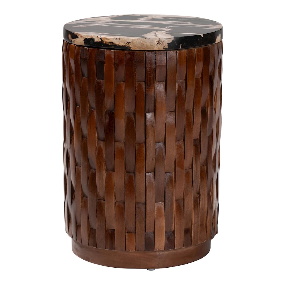 End Table with Petrified Wood Top, Accent Side Table, Recycled Teak Wood Frame. Picture 1