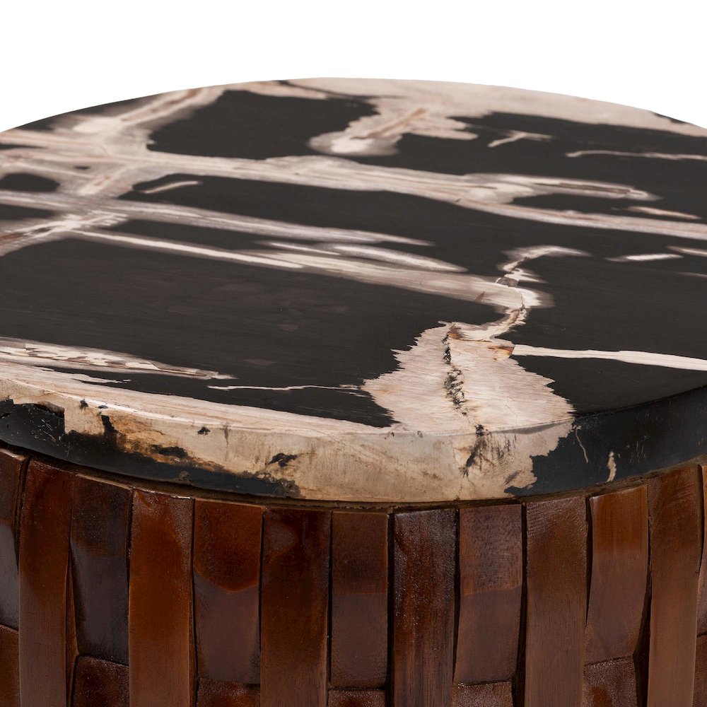 End Table with Petrified Wood Top, Accent Side Table, Recycled Teak Wood Frame. Picture 3