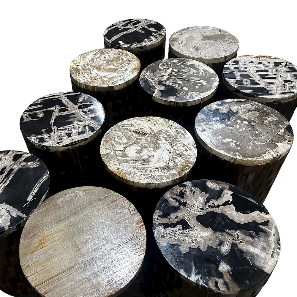 End Table with Petrified Wood Top, Accent Side Table, Recycled Teak Wood Frame. Picture 7