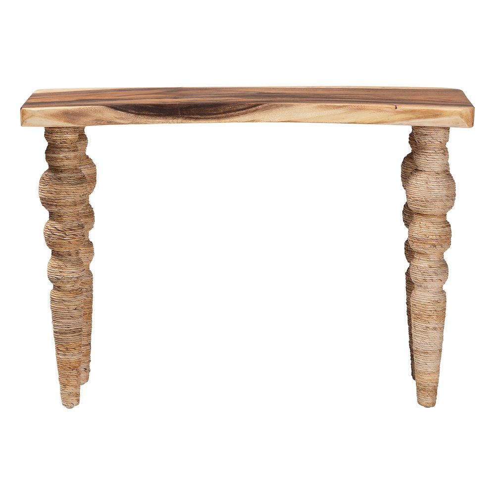 Teak Wood Console Table with Seagrass and Bobbin Legs, Narrow Entryway Table. Picture 3