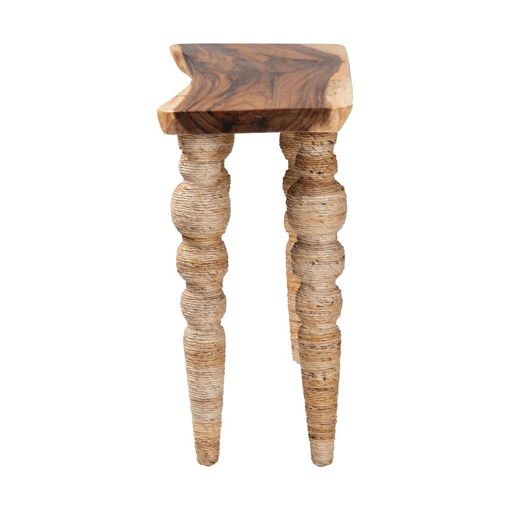 Teak Wood Console Table with Seagrass and Bobbin Legs, Narrow Entryway Table. Picture 4