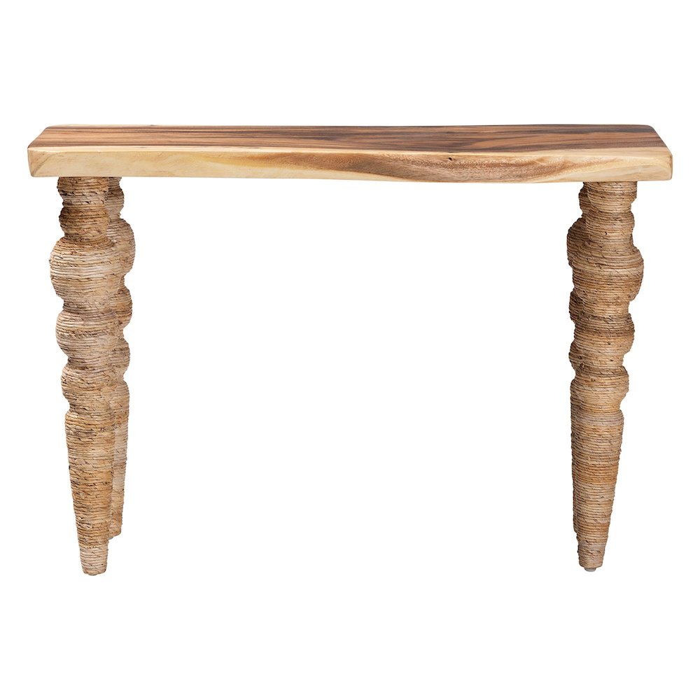 Teak Wood Console Table with Seagrass and Bobbin Legs, Narrow Entryway Table. Picture 5