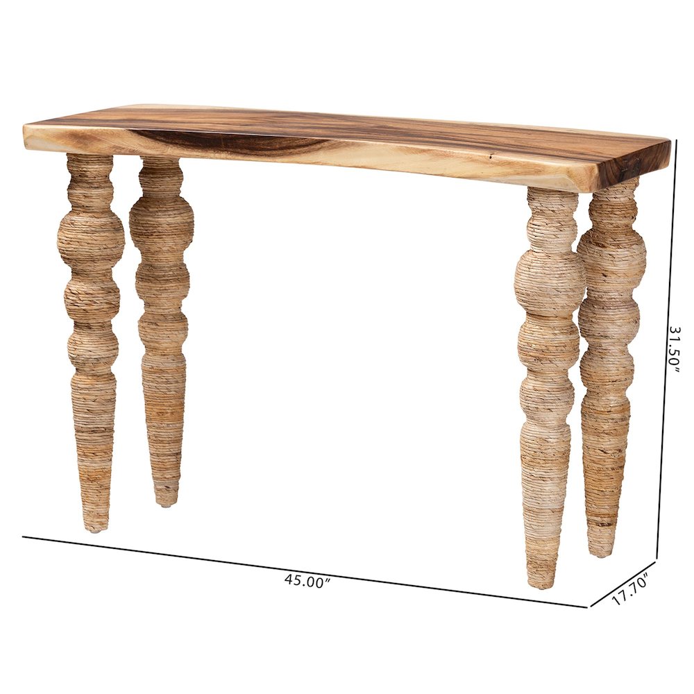 Teak Wood Console Table with Seagrass and Bobbin Legs, Narrow Entryway Table. Picture 8