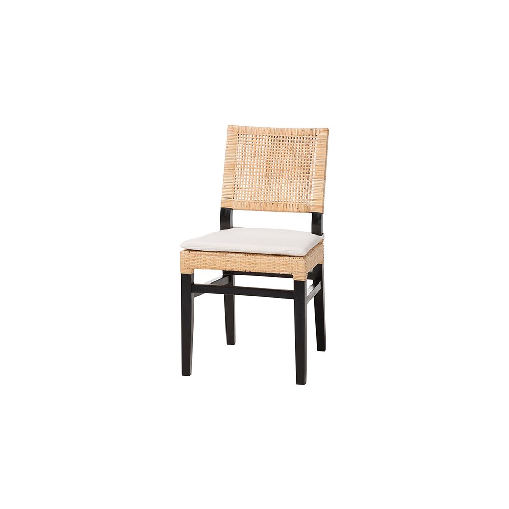 Lesia Rattan Dining Chair with Mahogany Frame and Cushion, Espresso. Picture 1