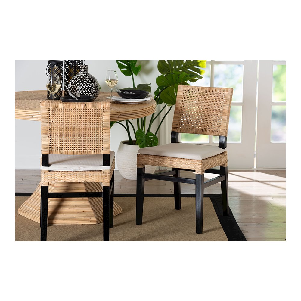 Lesia Rattan Dining Chair with Mahogany Frame and Cushion, Espresso. Picture 2