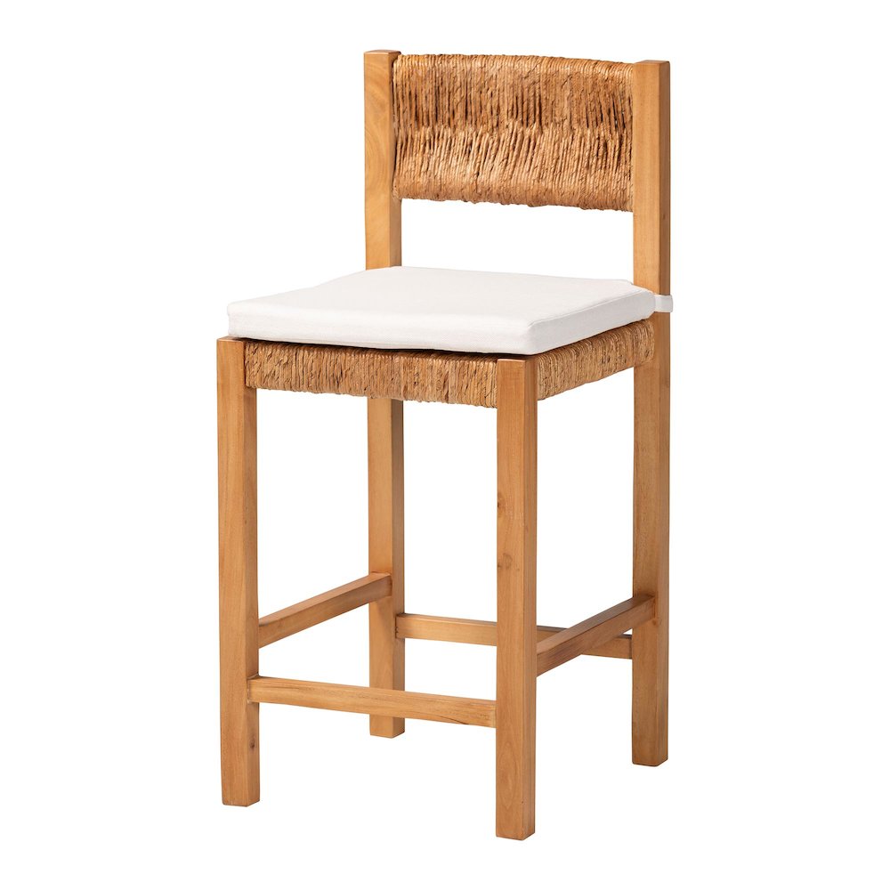 Pava Woven Seagrass Counter Stool - Solid Mahogany Wood Stool, Counter Height. Picture 1