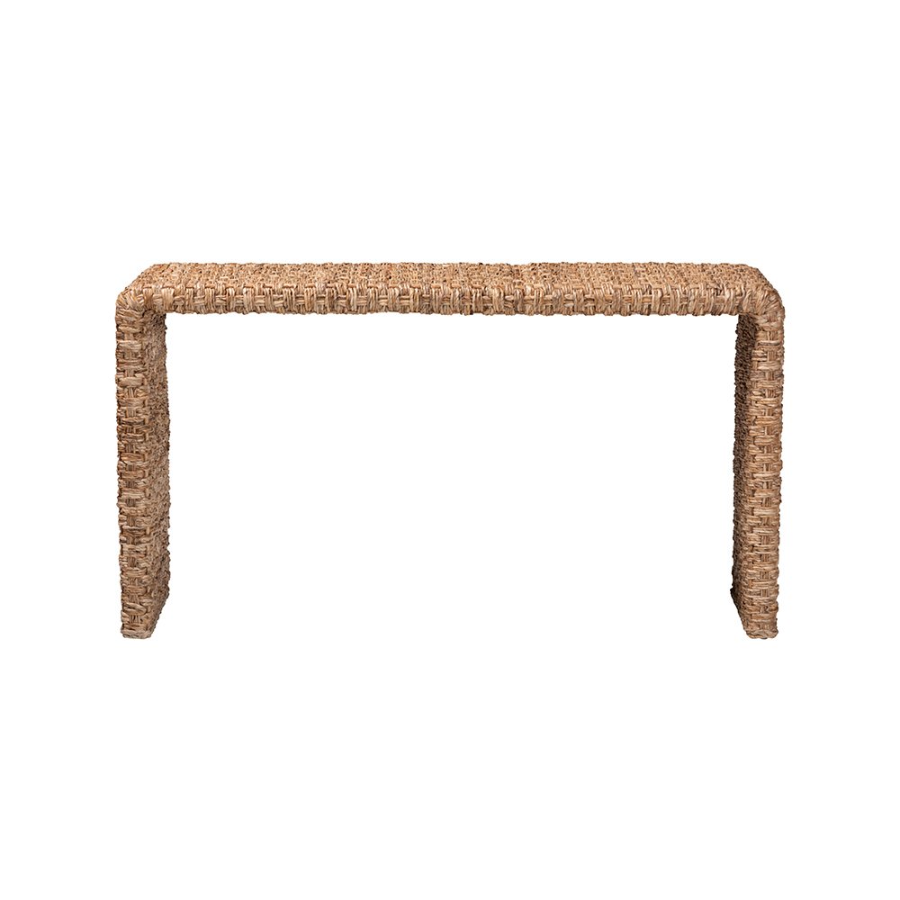 Alda Handwoven Seagrass Console Table with Rustic Waterfall Design. Picture 3