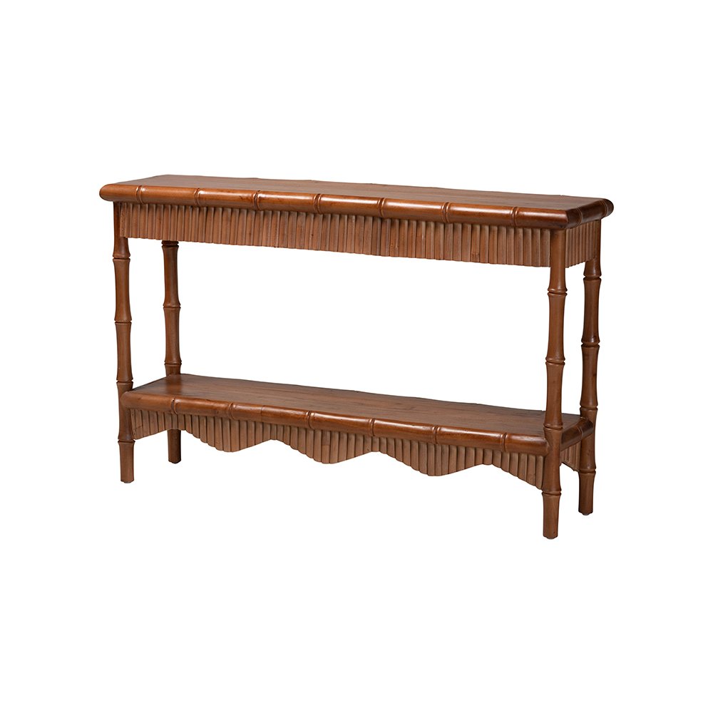 Alessa Mahogany Wood Console Table with Bamboo Motif, 2-Tier, 54 in.. Picture 1