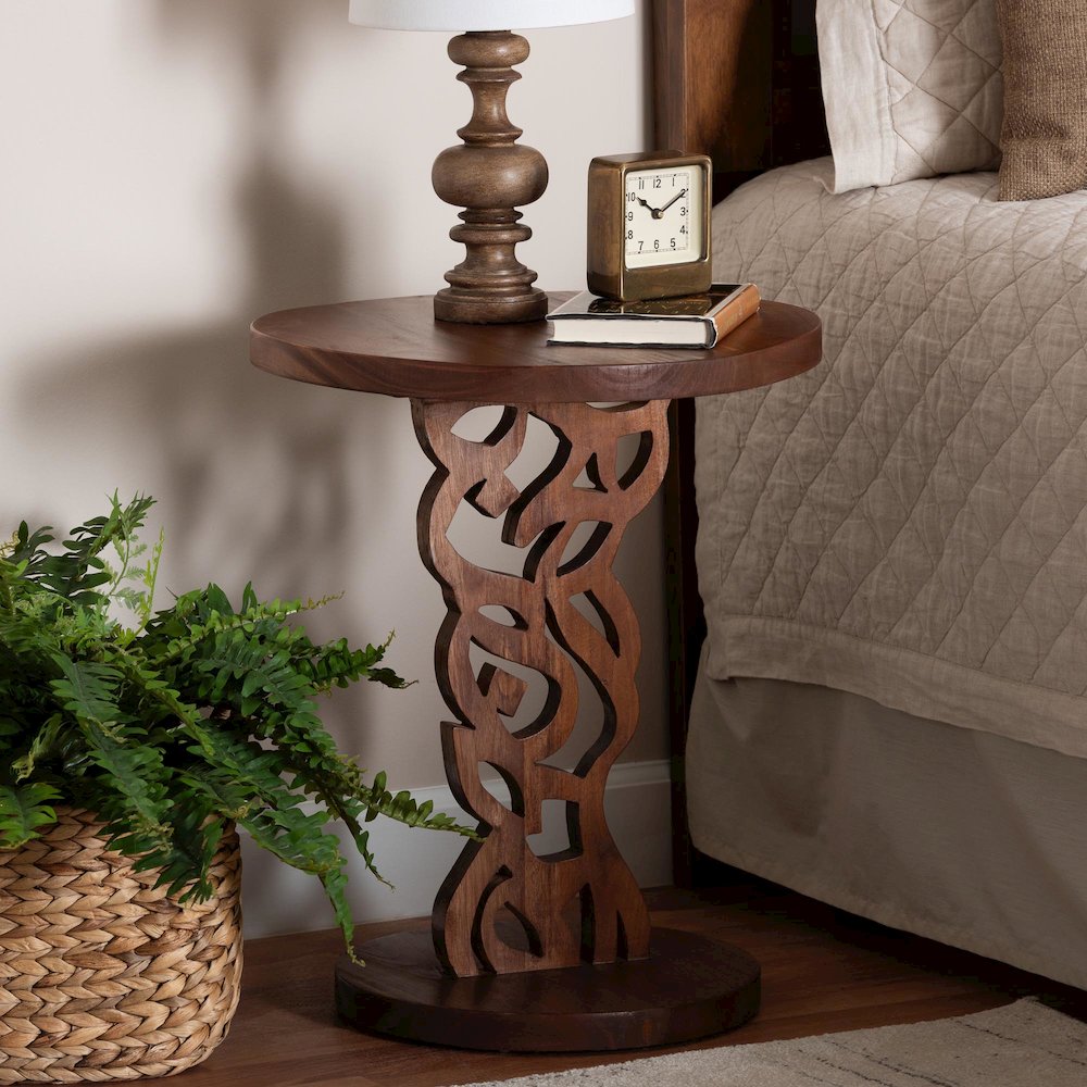 Nightstand with Pedestal Base - Mahogany Wood Bedside Side Table. Picture 2