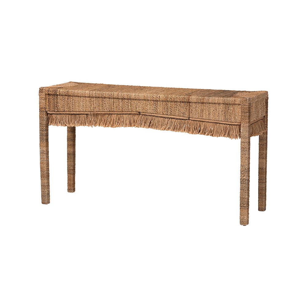 Fiona Handwoven Seagrass Console Table with Boho Fringe Detailing. Picture 1