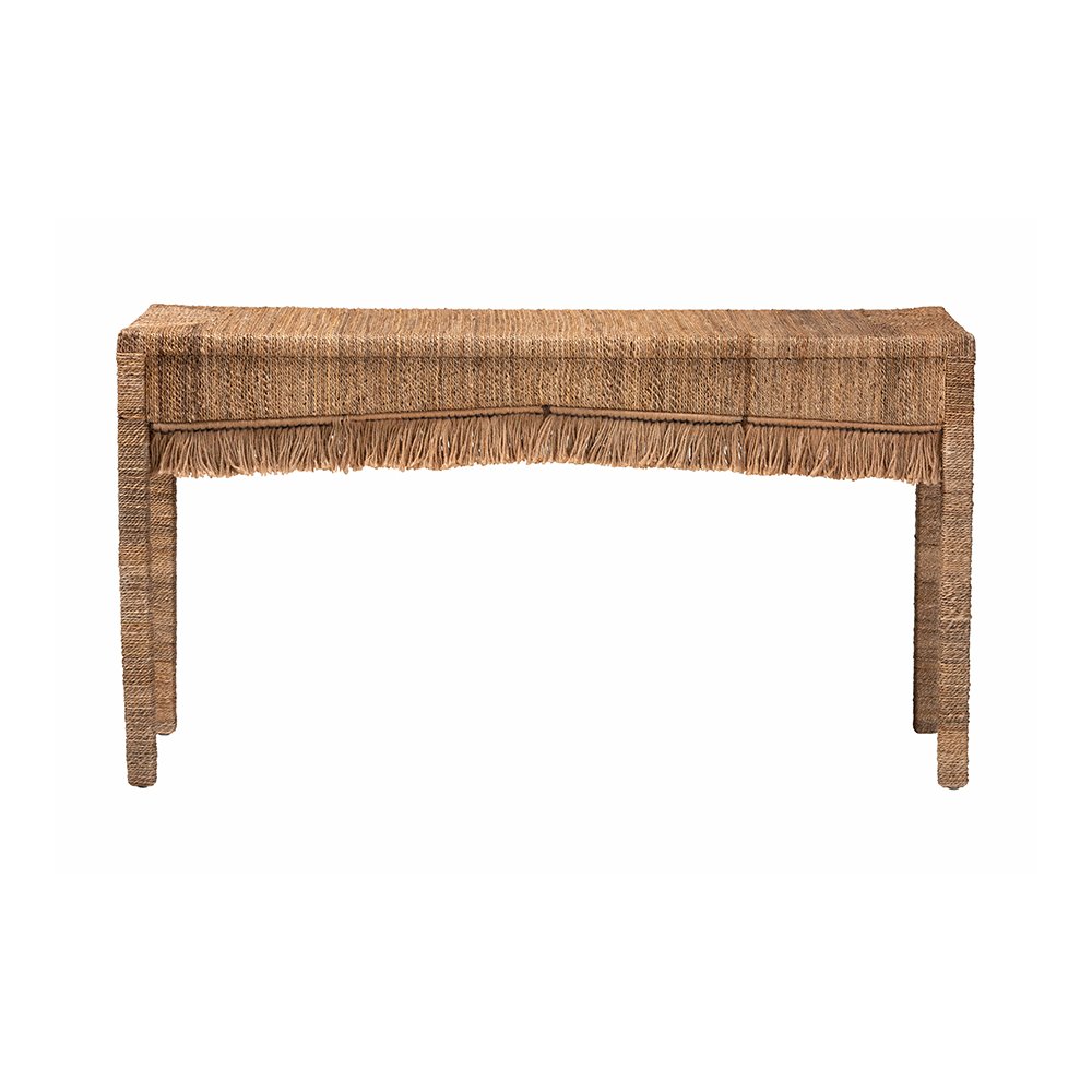 Fiona Handwoven Seagrass Console Table with Boho Fringe Detailing. Picture 3