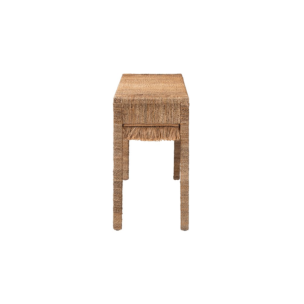 Fiona Handwoven Seagrass Console Table with Boho Fringe Detailing. Picture 4