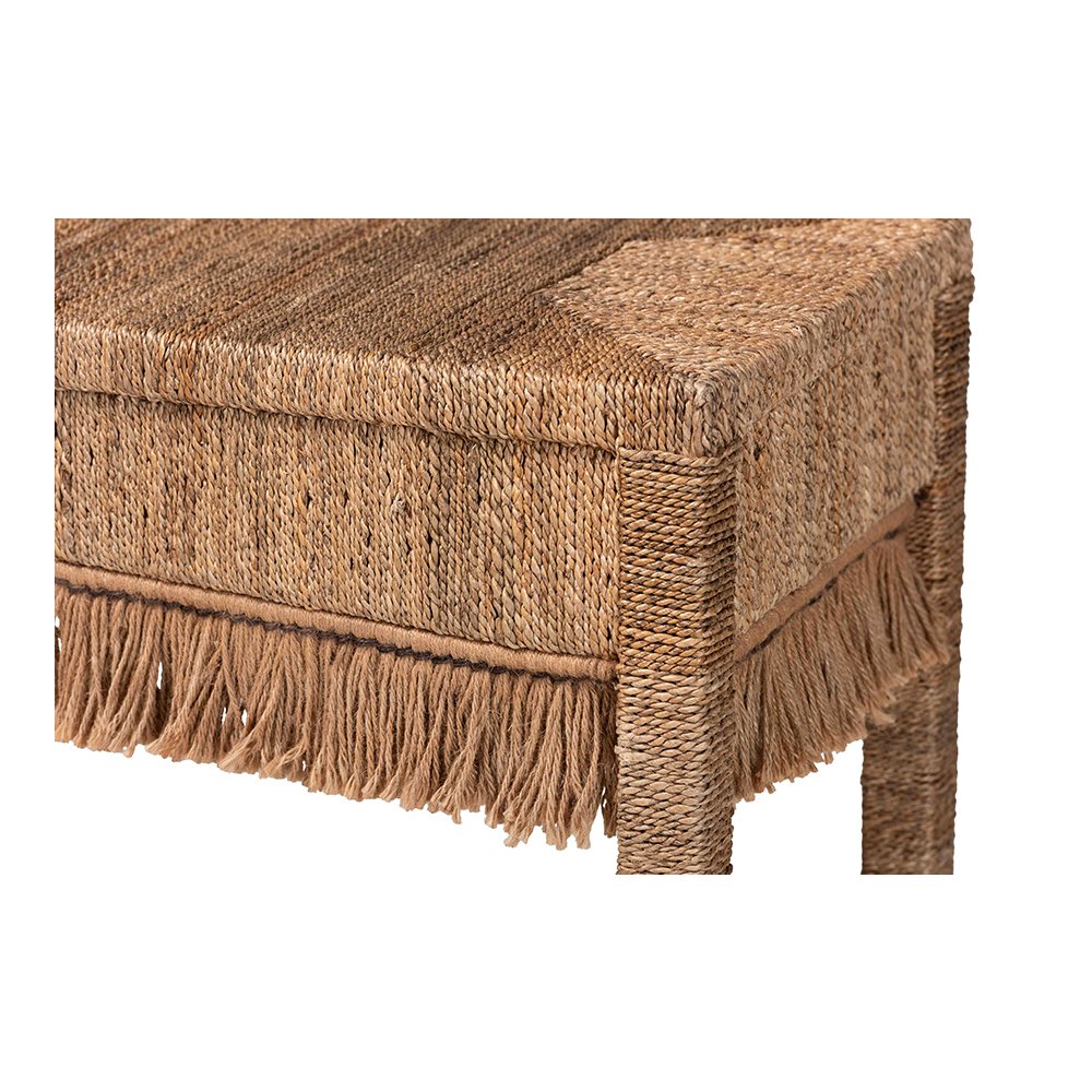 Fiona Handwoven Seagrass Console Table with Boho Fringe Detailing. Picture 5
