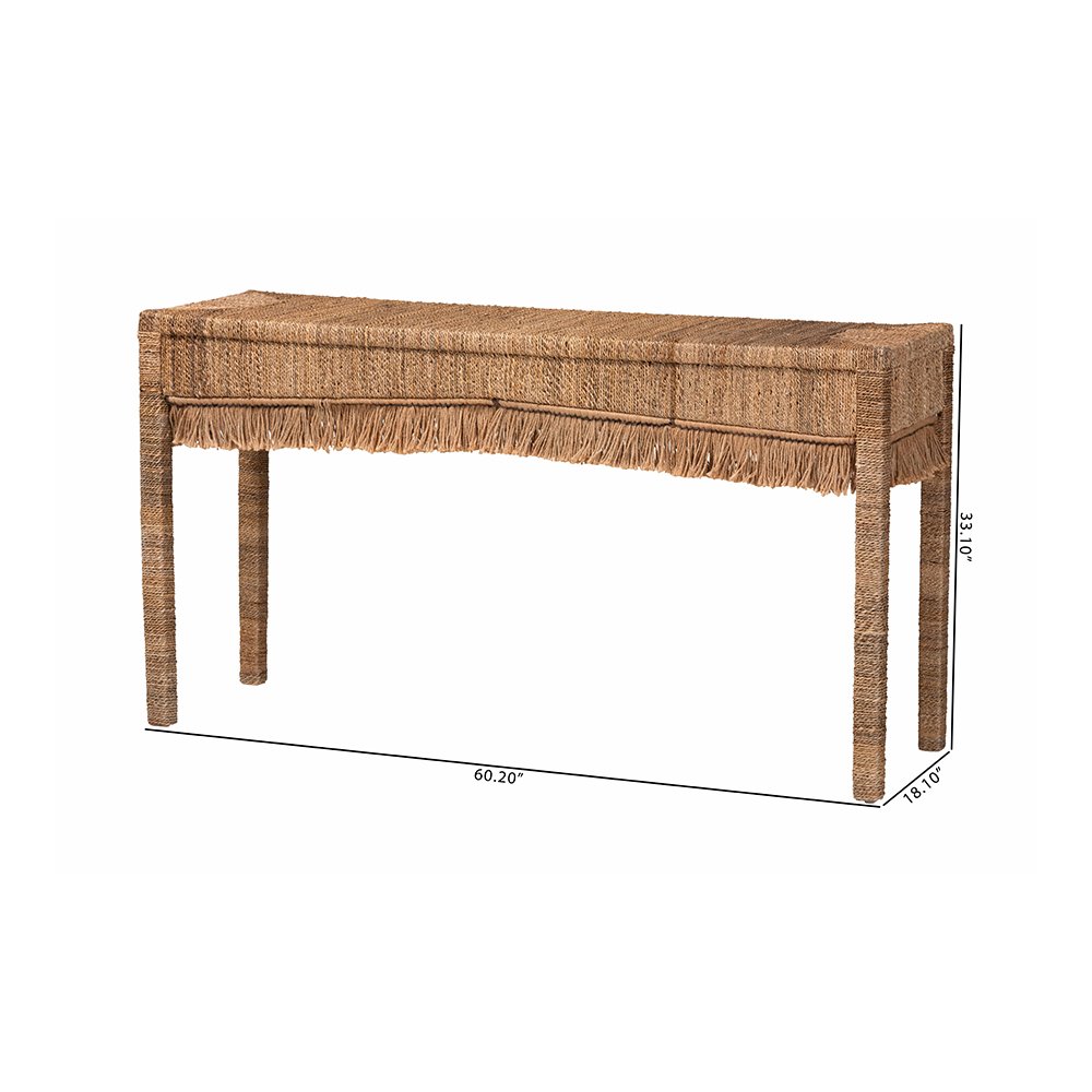 Fiona Handwoven Seagrass Console Table with Boho Fringe Detailing. Picture 9
