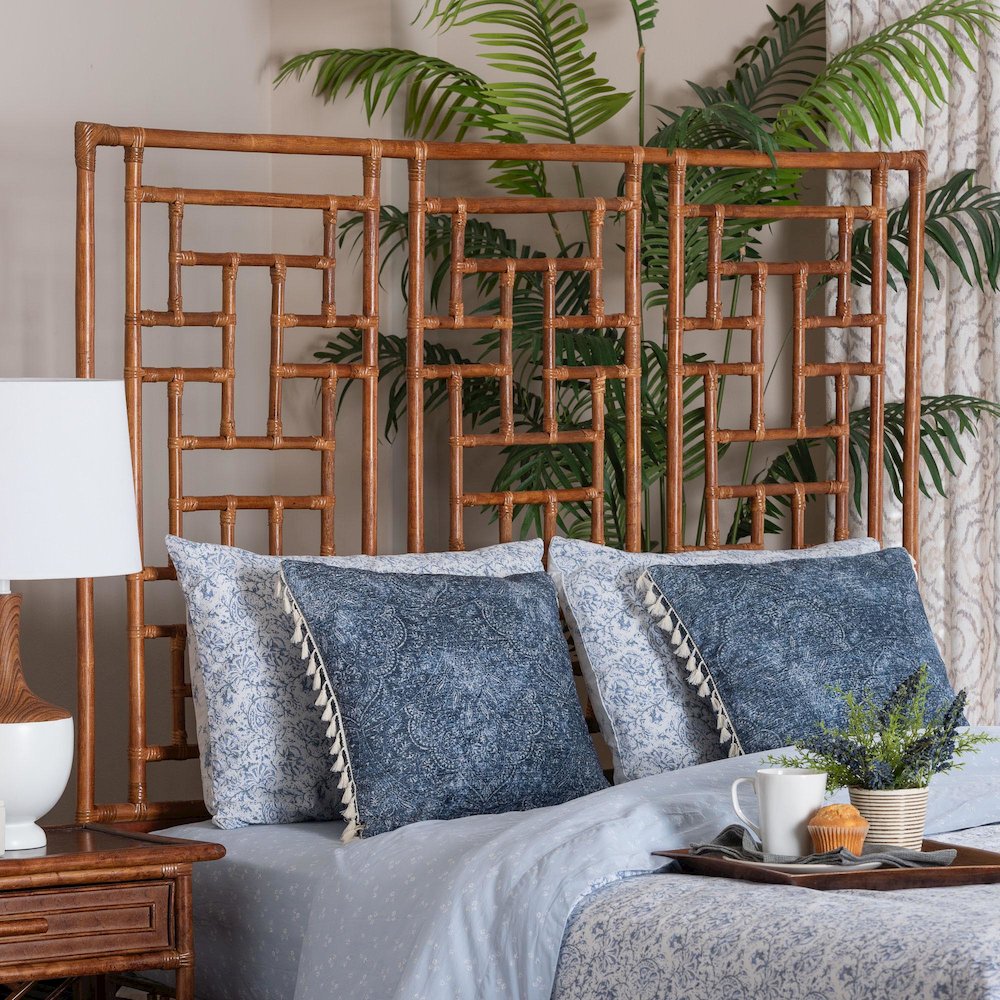 Natural Rattan Headboard - Handcrafted Coastal Boho Style Bedroom Backdrop, King. Picture 2
