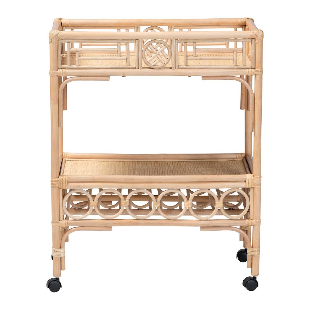 Molina Natural Rattan Wine Cart - 2-Tier Beverage Trolley with Wheel. Picture 3