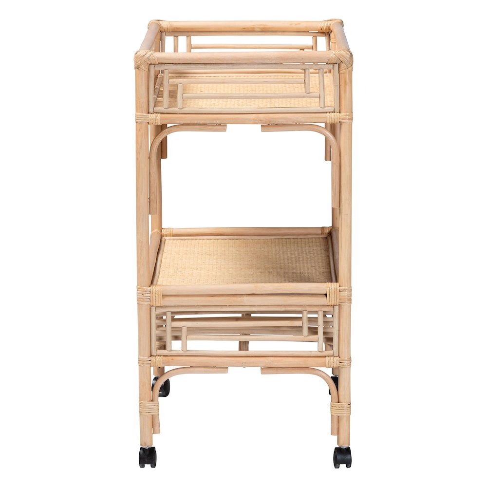 Molina Natural Rattan Wine Cart - 2-Tier Beverage Trolley with Wheel. Picture 4
