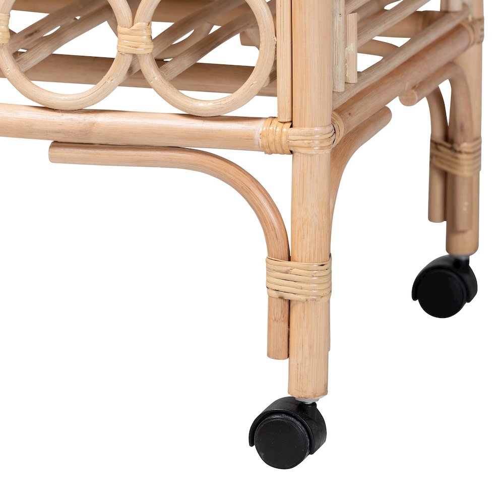Molina Natural Rattan Wine Cart - 2-Tier Beverage Trolley with Wheel. Picture 6