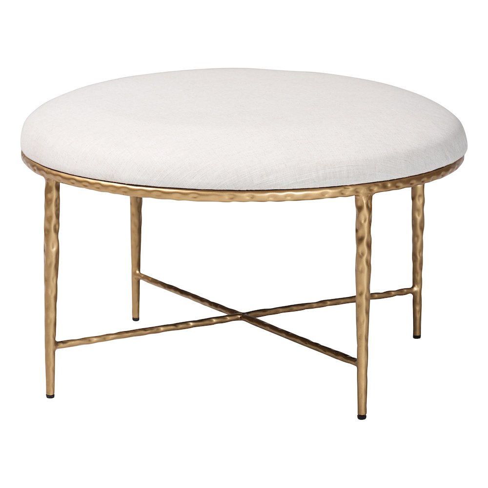 Modern Rustic Accent Ottoman with Hand-Forged Metal Frame, Round 30". Picture 1