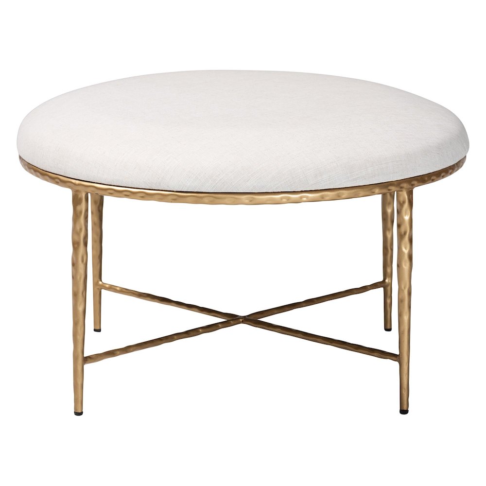 Modern Rustic Accent Ottoman with Hand-Forged Metal Frame, Round 30". Picture 3