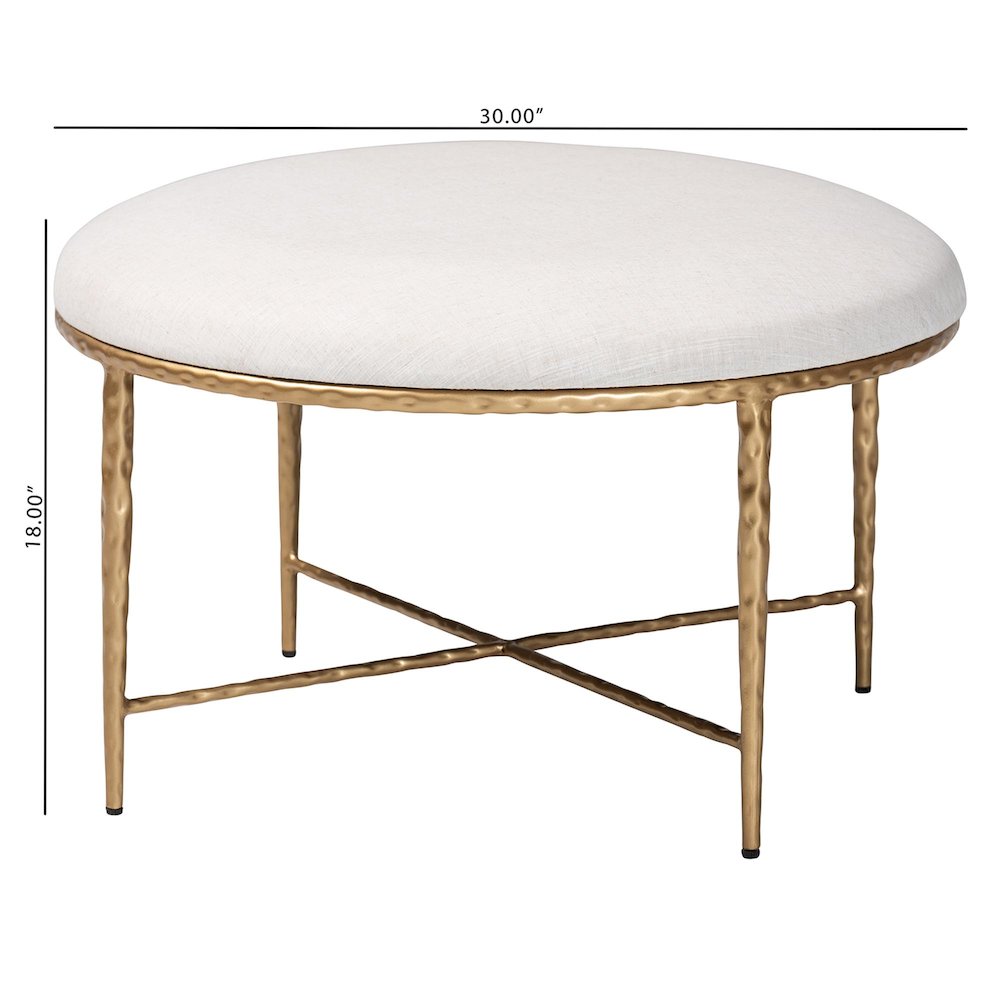 Modern Rustic Accent Ottoman with Hand-Forged Metal Frame, Round 30". Picture 6