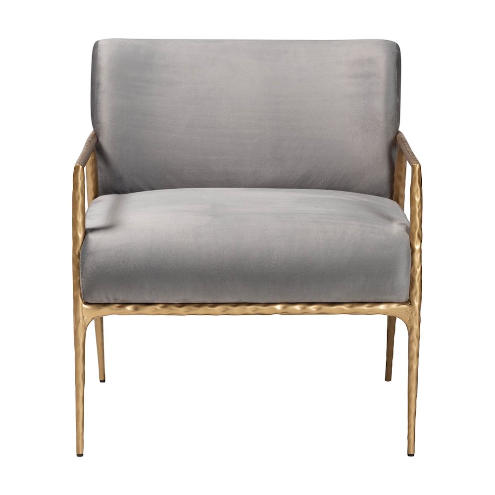 Velvet Lounge Chair with Track Arms with Hand-Forged Metal Frame. Picture 3