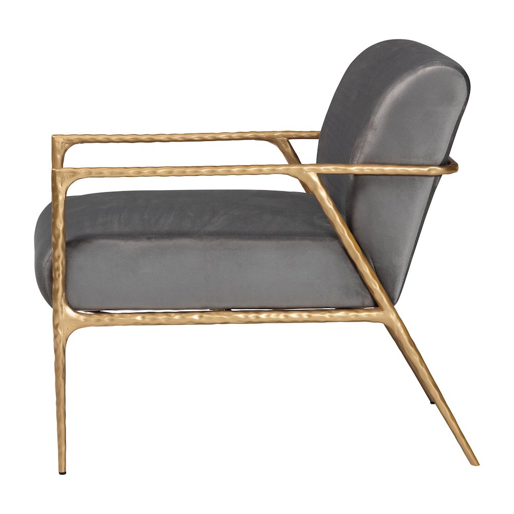 Velvet Lounge Chair with Track Arms with Hand-Forged Metal Frame. Picture 4