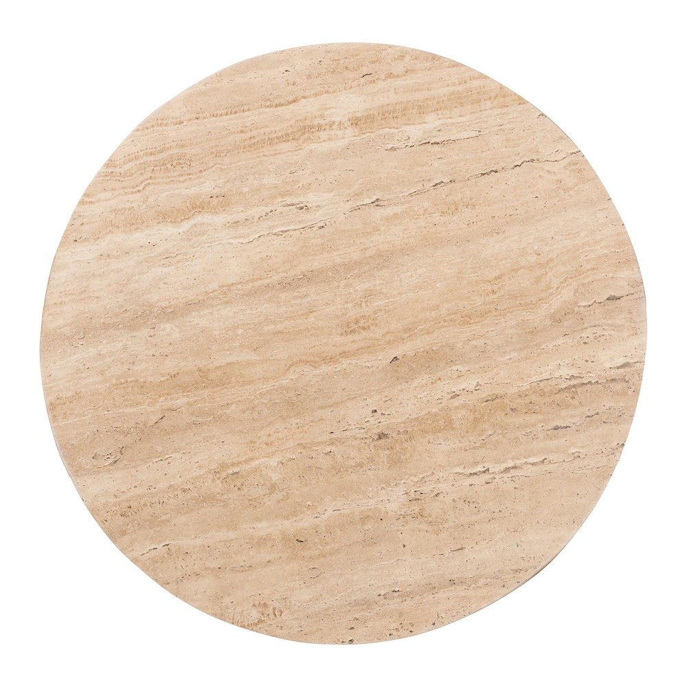 Round Travertine Coffee Table - Modern Accent Table with Mango Wood Frame. Picture 4