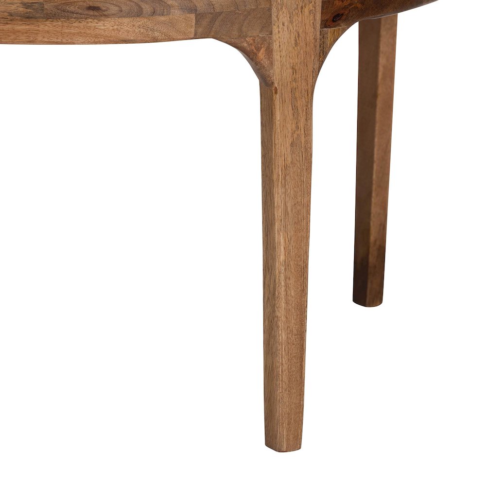 Round Travertine Coffee Table - Modern Accent Table with Mango Wood Frame. Picture 5
