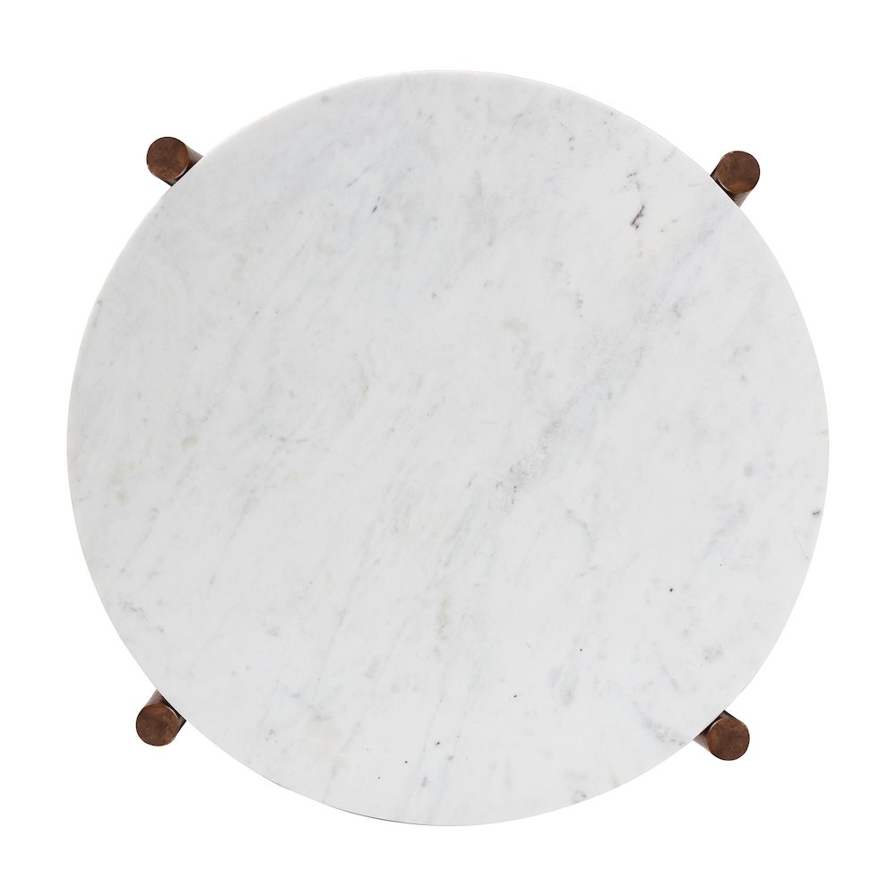Round Marble Coffee Table with Mango Wood Frame and Open Shelf Storage. Picture 4