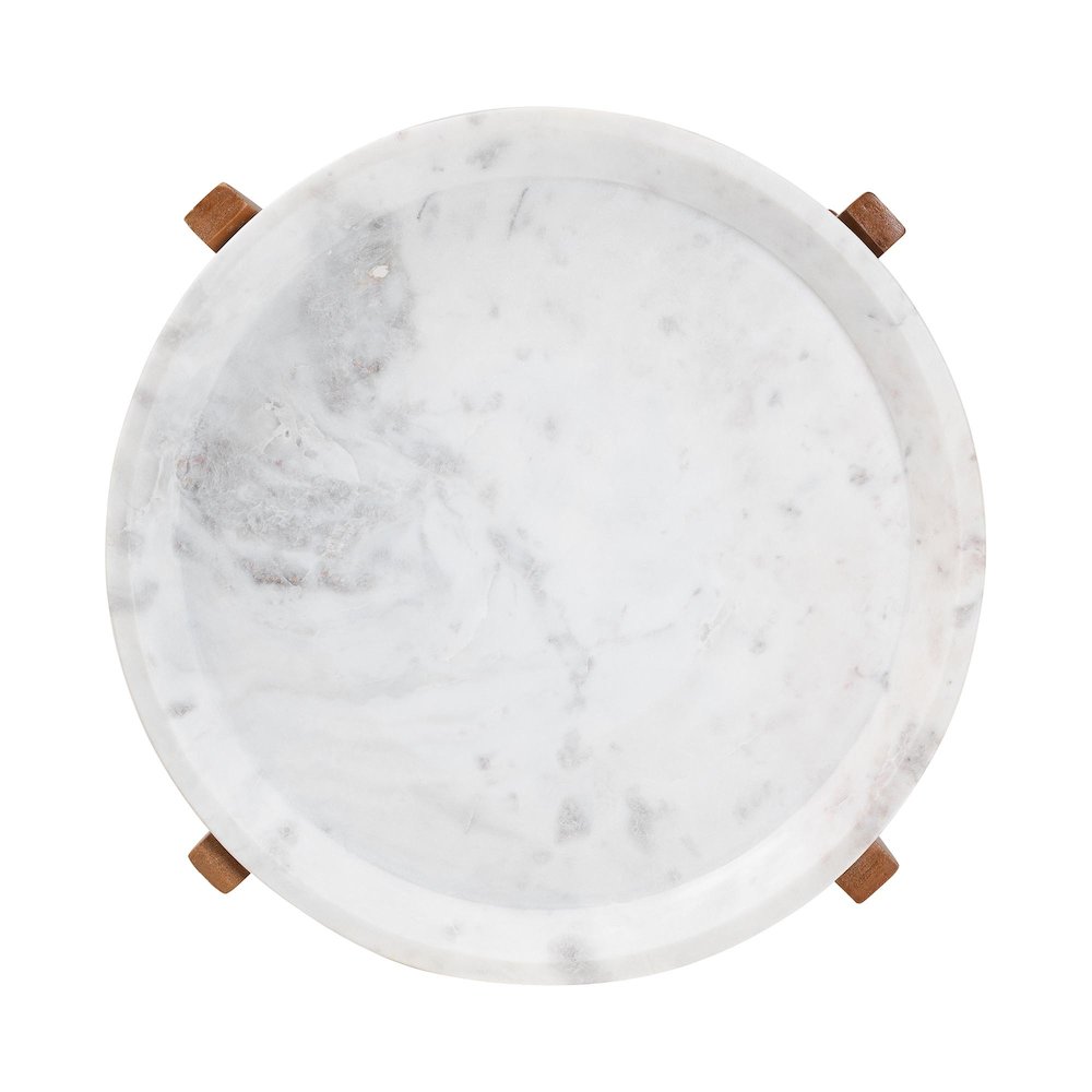 Round Marble End Table, Accent Table with Mango Wood Frame and Tray Tabletop. Picture 4
