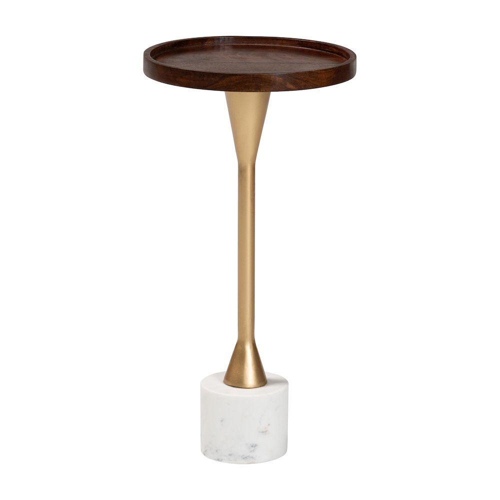 Drink Table with Marble Base - Pedestal Accent Table with Tray Top. Picture 1