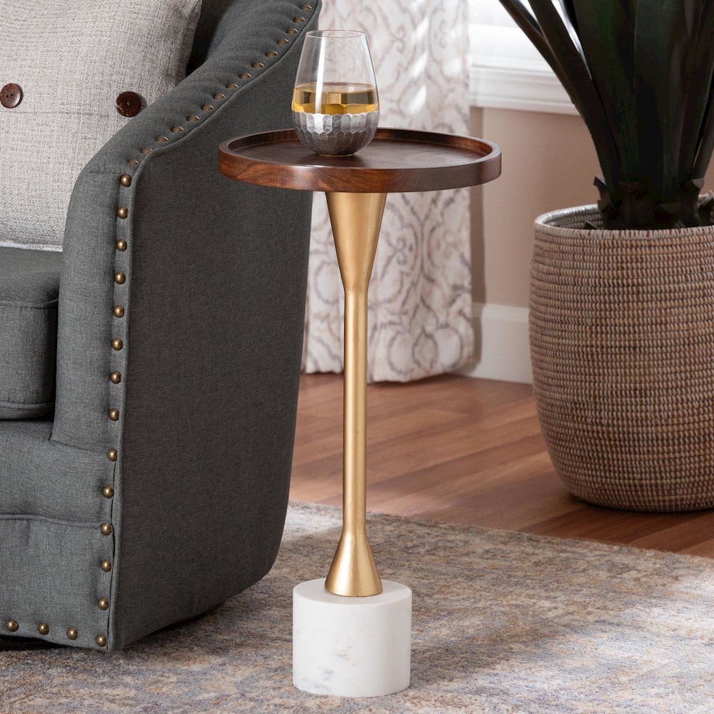 Drink Table with Marble Base - Pedestal Accent Table with Tray Top. Picture 2