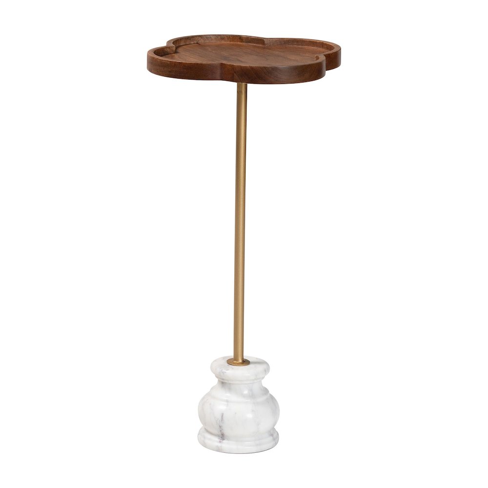 Gezana Drink Table with Marble Base - Pedestal Accent Table with Clover Tray Top. Picture 1
