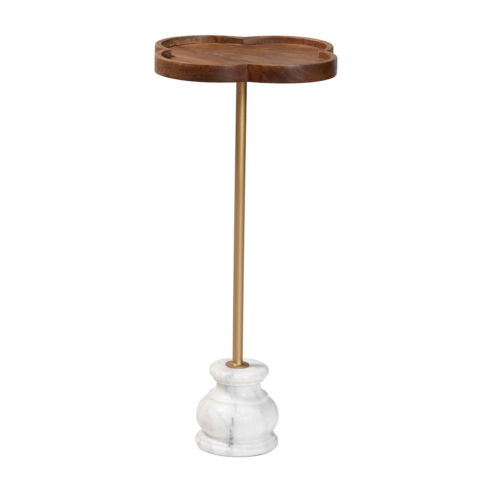 Gezana Drink Table with Marble Base - Pedestal Accent Table with Clover Tray Top. Picture 3