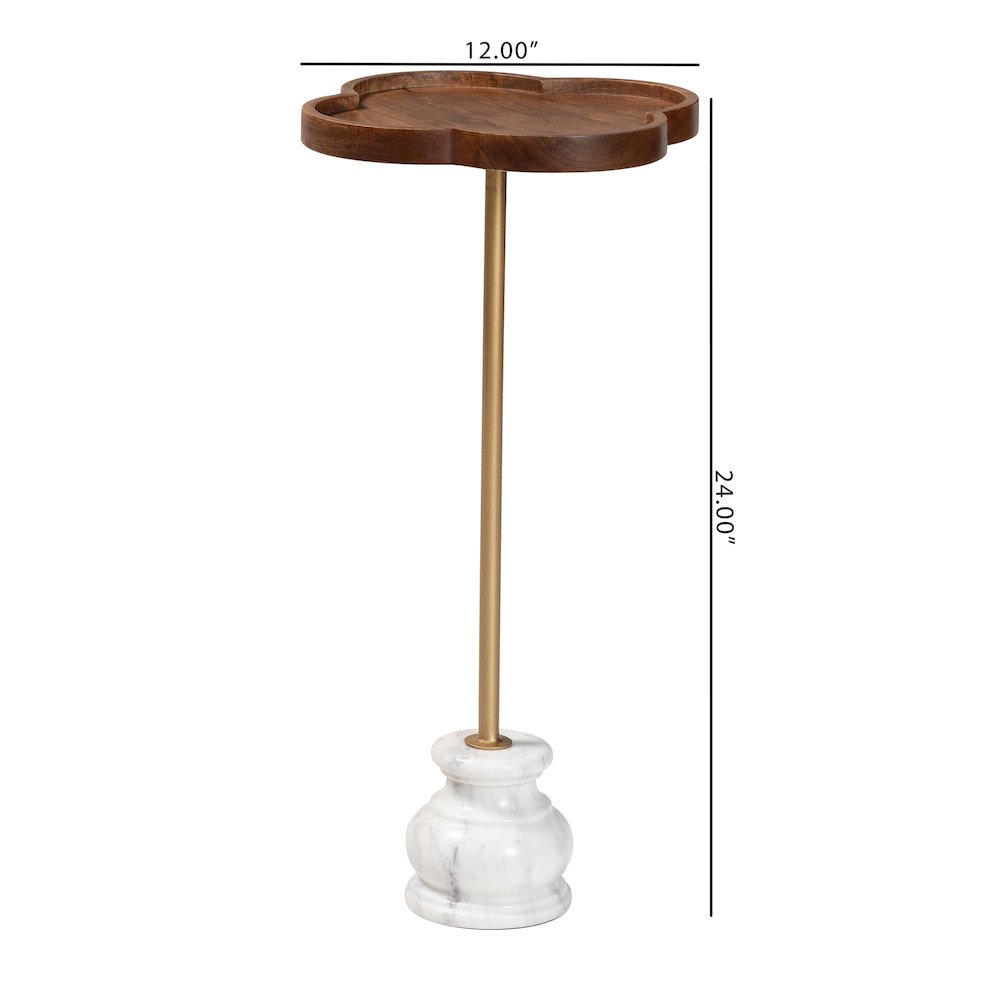 Gezana Drink Table with Marble Base - Pedestal Accent Table with Clover Tray Top. Picture 6
